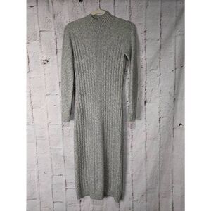 Tahari Woman's Heather Gray Cable Knit Maxi Sweater‎ Dress Mock Neck sz S Small